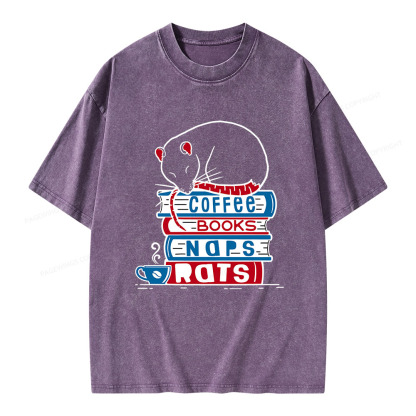 Pagewings Coffee Books Naps Rats Unisex Washed T-shirt
