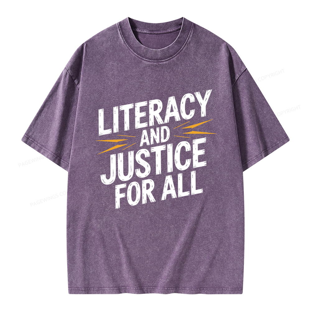 Pagewings Literacy And Justice For All Unisex Washed T-shirt