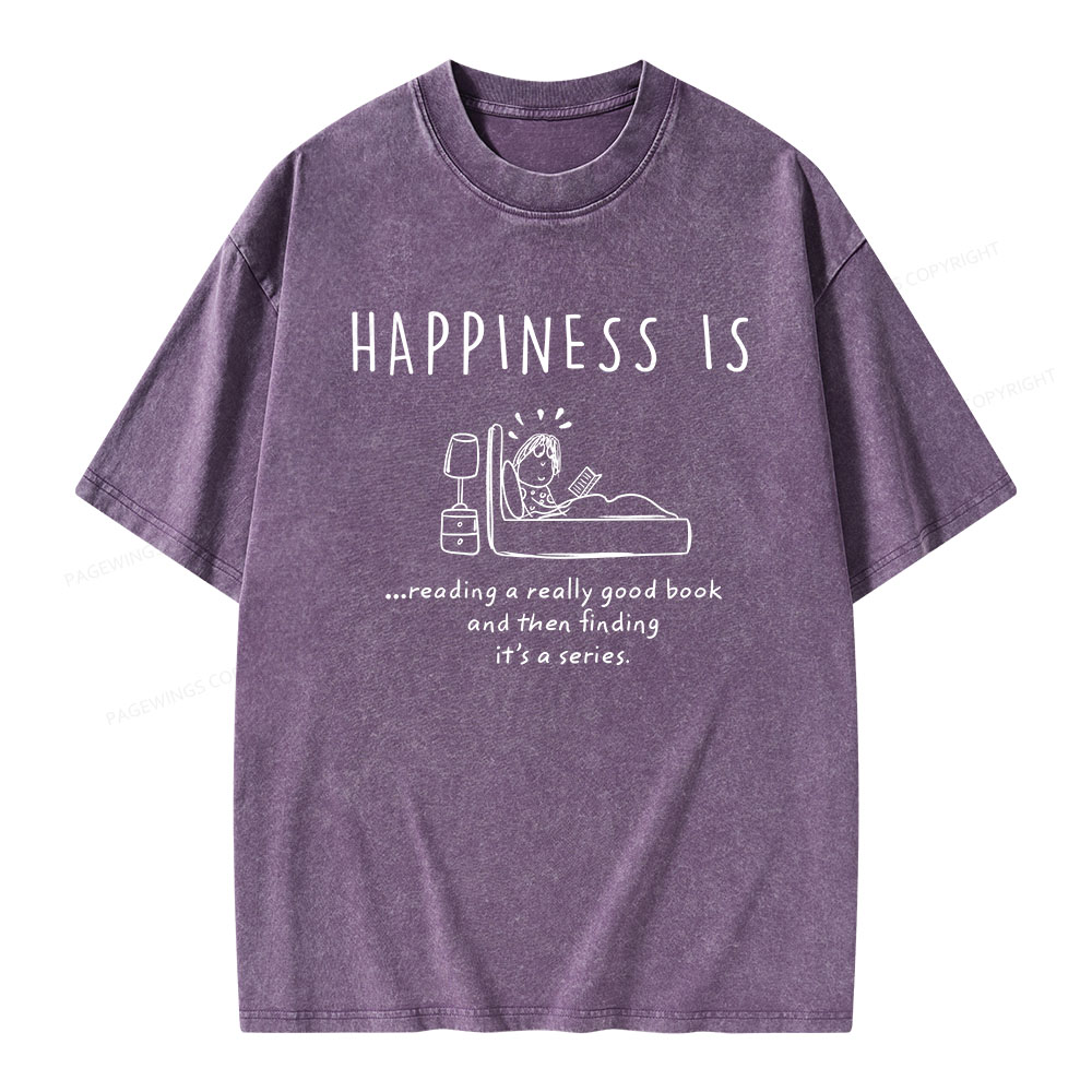 Pagewings Happiness Is...Reading A  Series Unisex Washed T-shirt