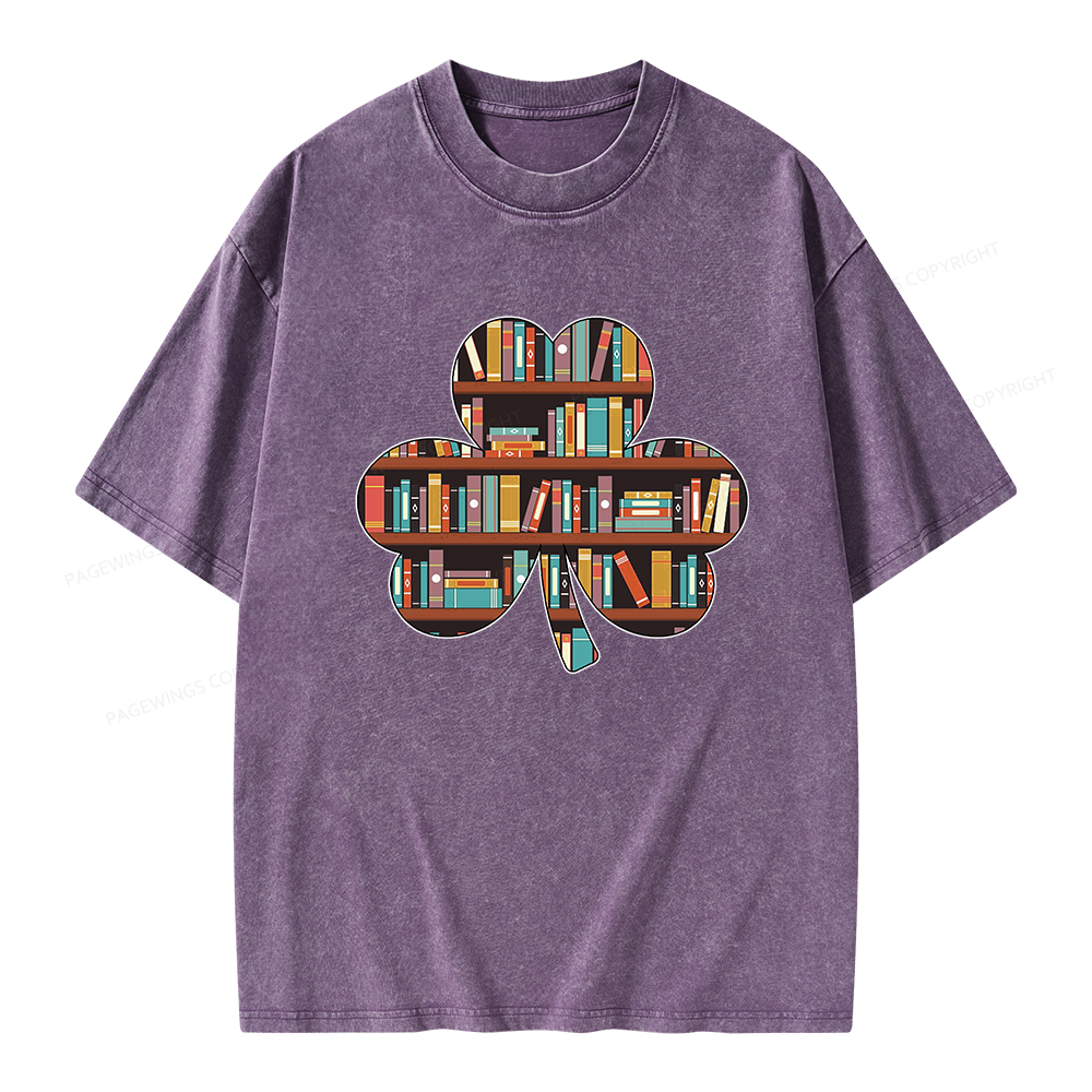 Pagewings Cloverleaf Creative Bookshelf Unisex Washed T-shirt