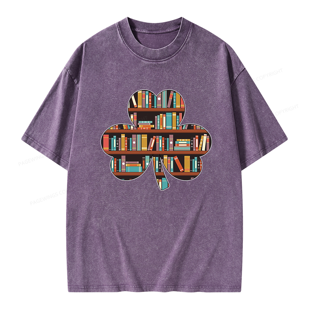 Pagewings Cloverleaf Creative Bookshelf Unisex Washed T-shirt