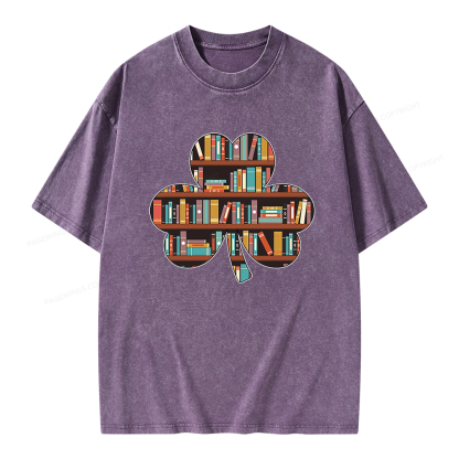 Pagewings Cloverleaf Creative Bookshelf Unisex Washed T-shirt