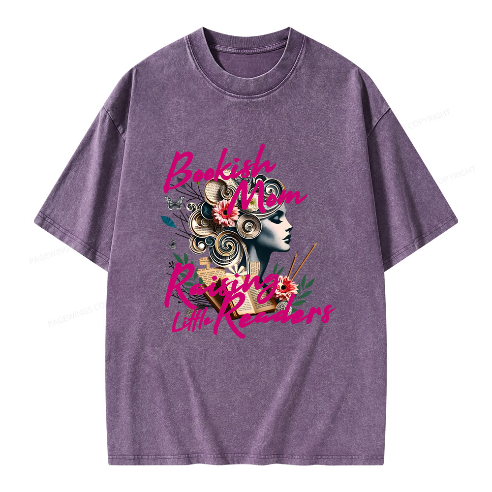 Pagewings Bookish Mom Raising Little Readers Unisex Washed T-shirt