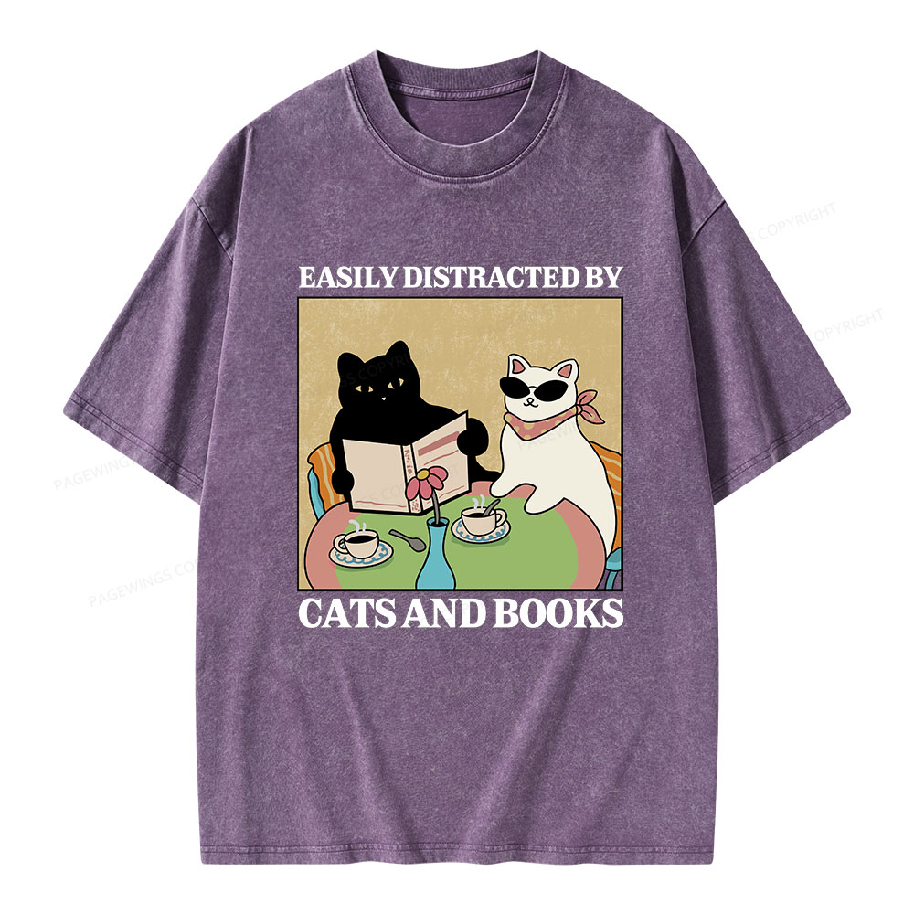 Pagewings Cats And Books Unisex Washed T-shirt