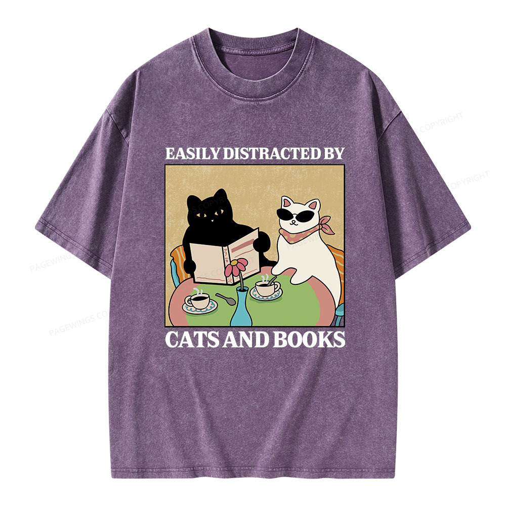 Pagewings Cats And Books Unisex Washed T-shirt