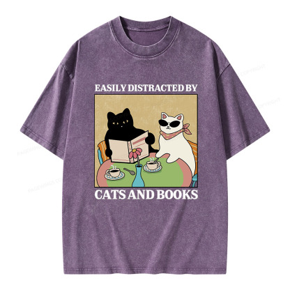 Pagewings Cats And Books Unisex Washed T-shirt