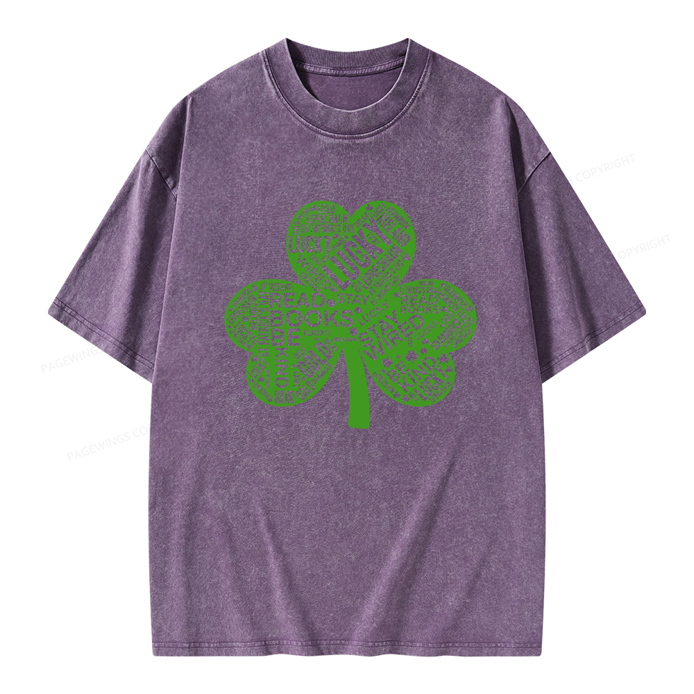 Pagewings St Patricks Day Shirt Lucky Reading Shirt Unisex Washed T-shirt