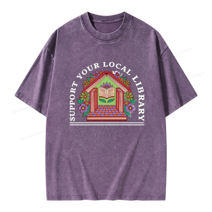 Pagewings Support Your Local Library Unisex Washed T-shirt