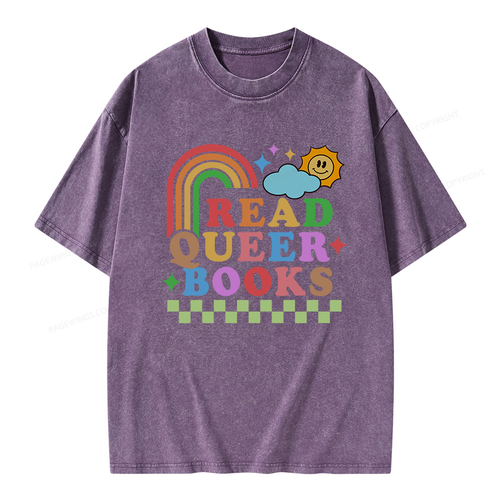 Pagewings Read Queer Books Unisex Washed T-shirt