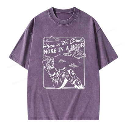 Pagewings Head In The Clouds Nose In A Book Unisex Washed T-shirt