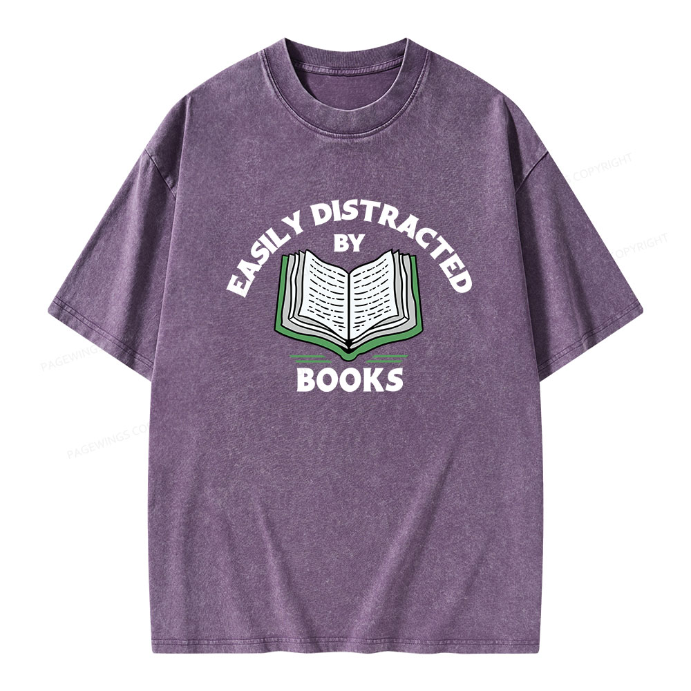 Pagewings Easily Distracted By Books  Unisex Washed T-shirt