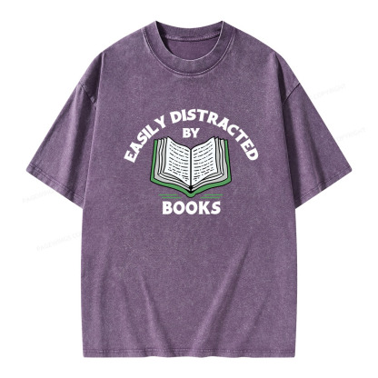 Pagewings Easily Distracted By Books  Unisex Washed T-shirt