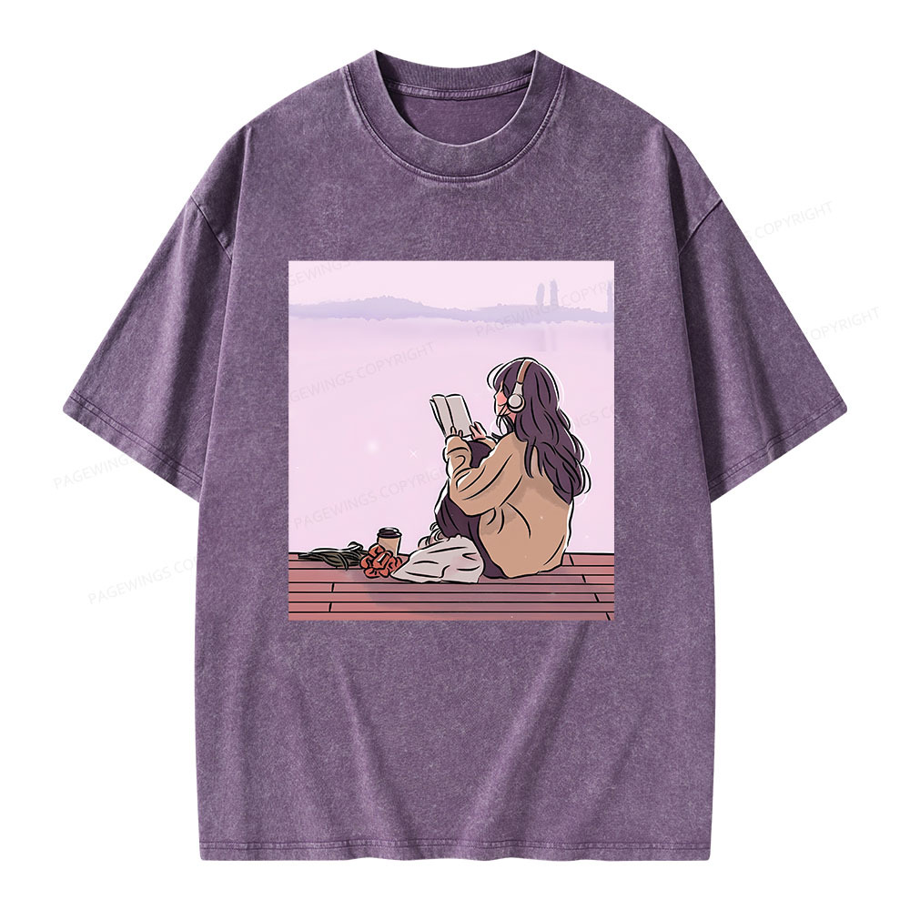Pagewings A Girl Who Loves To Read Unisex Washed T-shirt