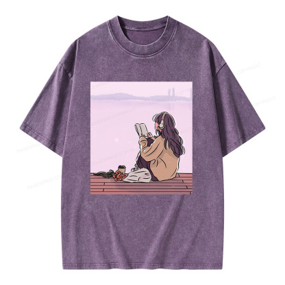 Pagewings A Girl Who Loves To Read Unisex Washed T-shirt