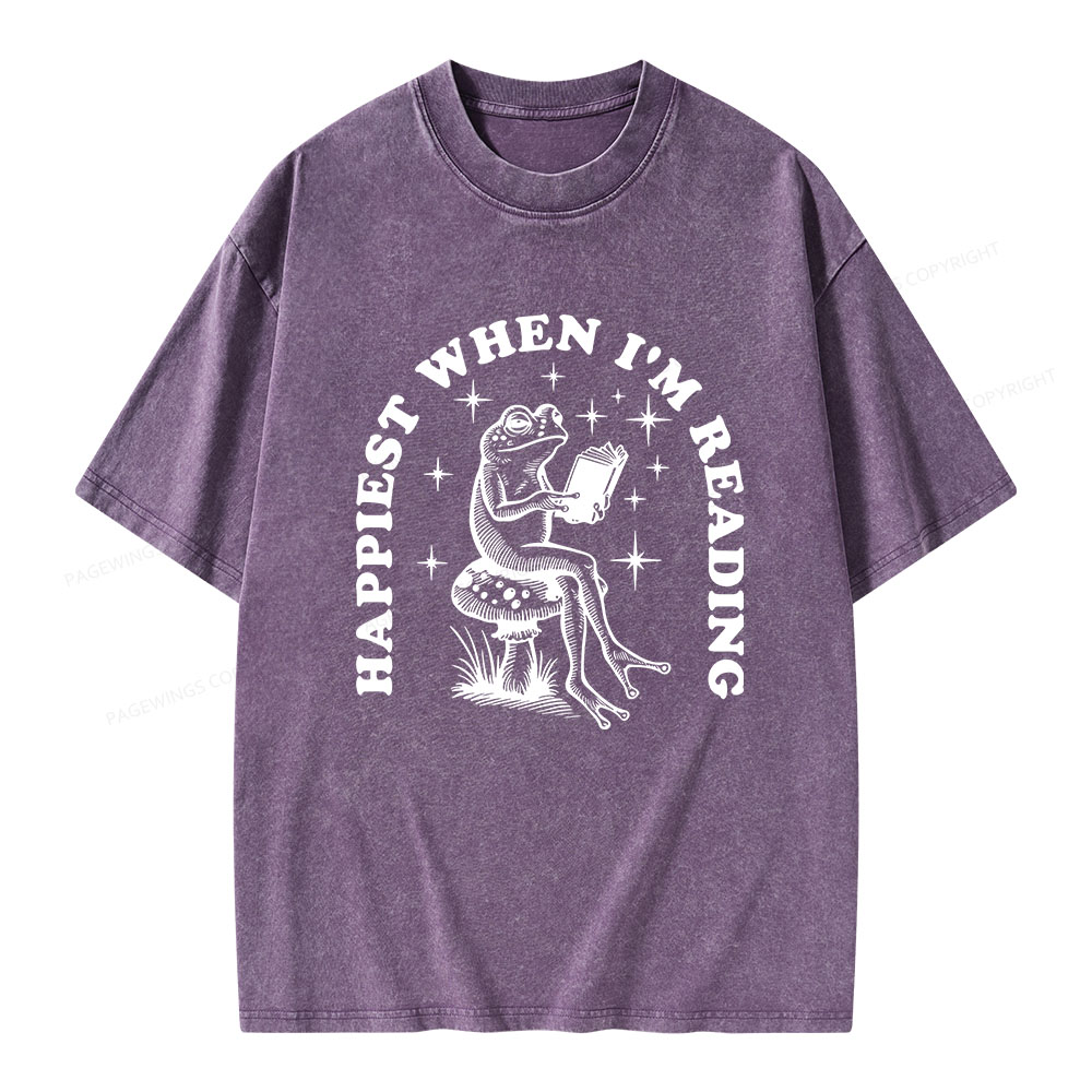 Pagewings Happiest When Reading Unisex Washed T-shirt