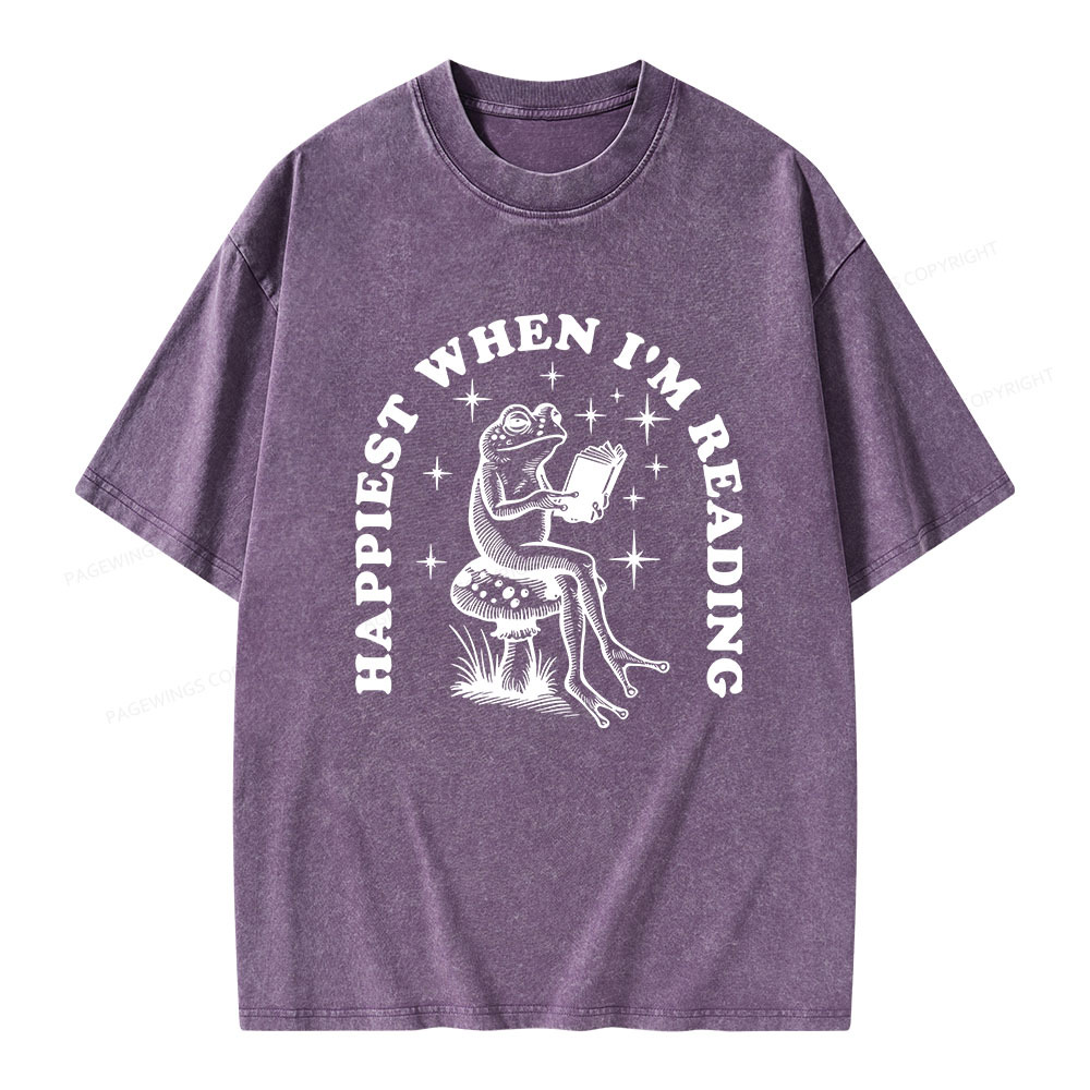 Pagewings Happiest When Reading Unisex Washed T-shirt