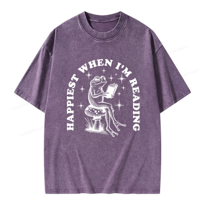Pagewings Happiest When Reading Unisex Washed T-shirt