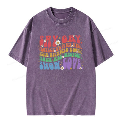 Pagewings Say Gay Unisex Washed T-shirt