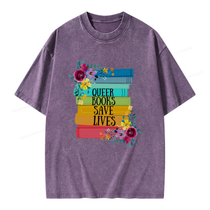 Pagewings Queer Books Save Lives Unisex Washed T-shirt
