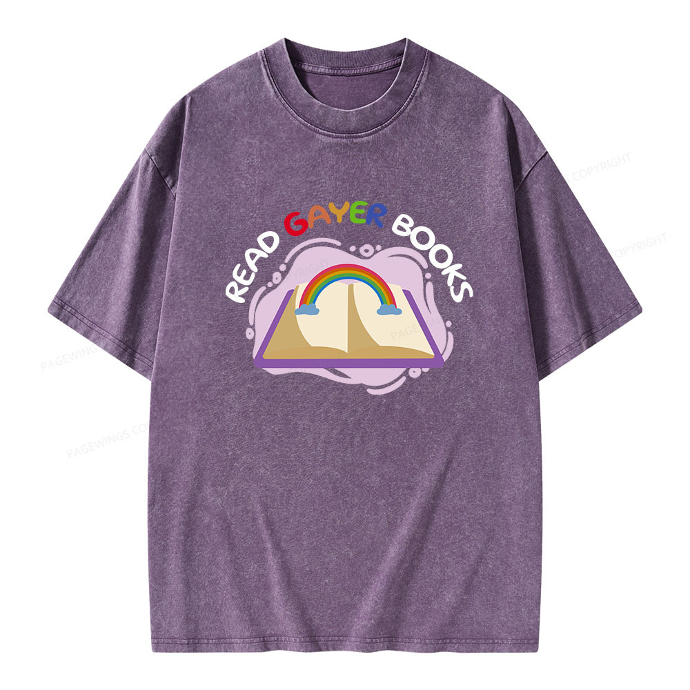 Pagewings Read Gayer Books Unisex Washed T-shirt