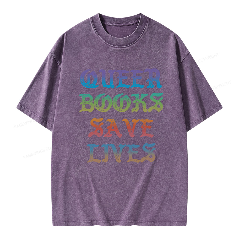 Pagewings Queer Books Save Lives Unisex Washed T-shirt