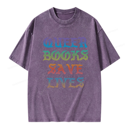 Pagewings Queer Books Save Lives Unisex Washed T-shirt