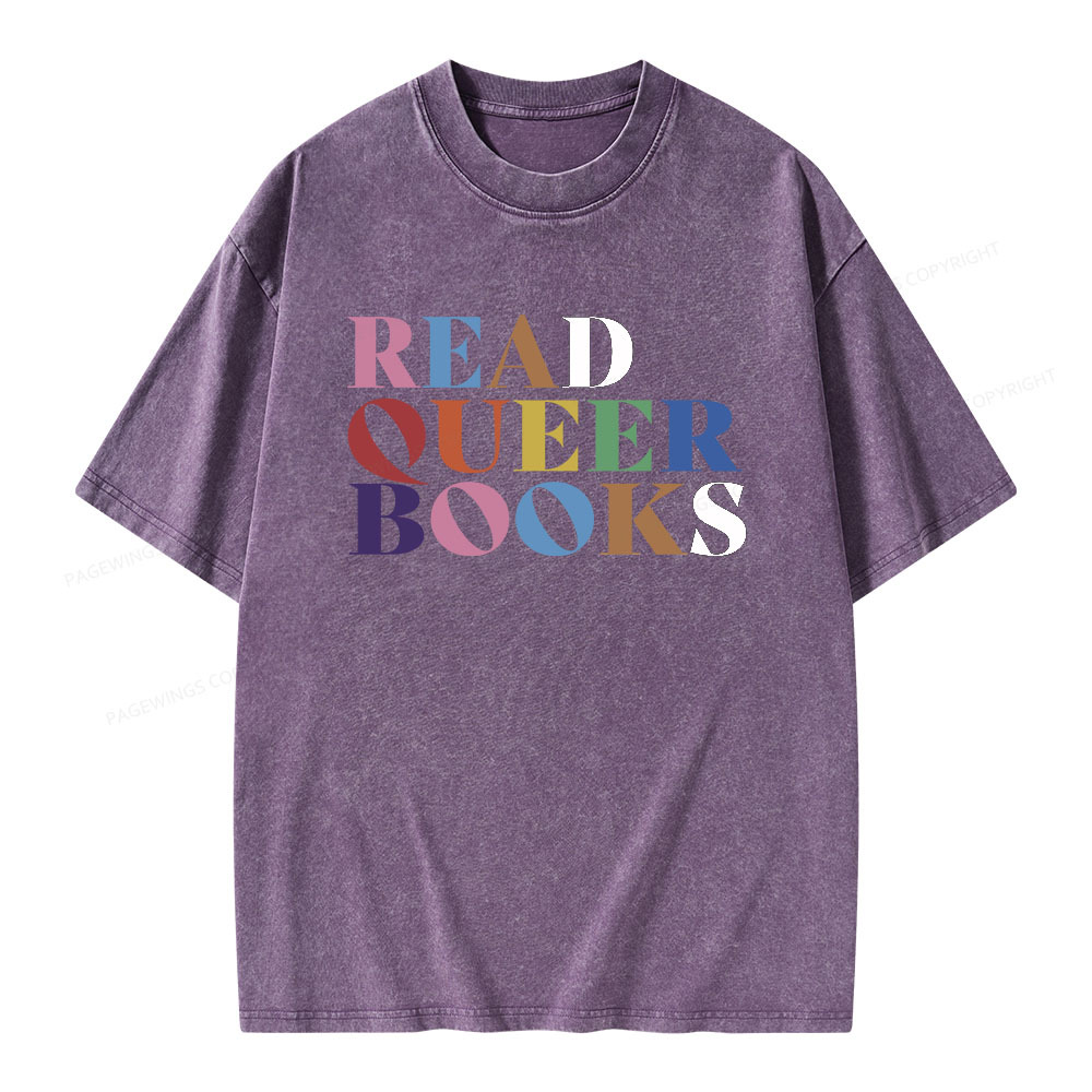 Pagewings Read Queer Books Unisex Washed T-shirt