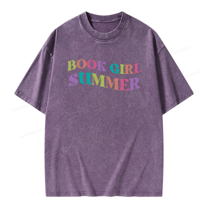 Pagewings Book Girl Summer Unisex Washed T-shirt