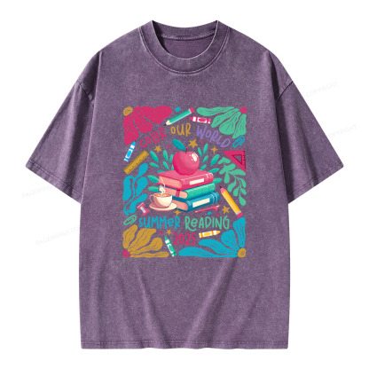 Pagewings Color Our World Summer Reading 2025 Unisex Washed T-shirt