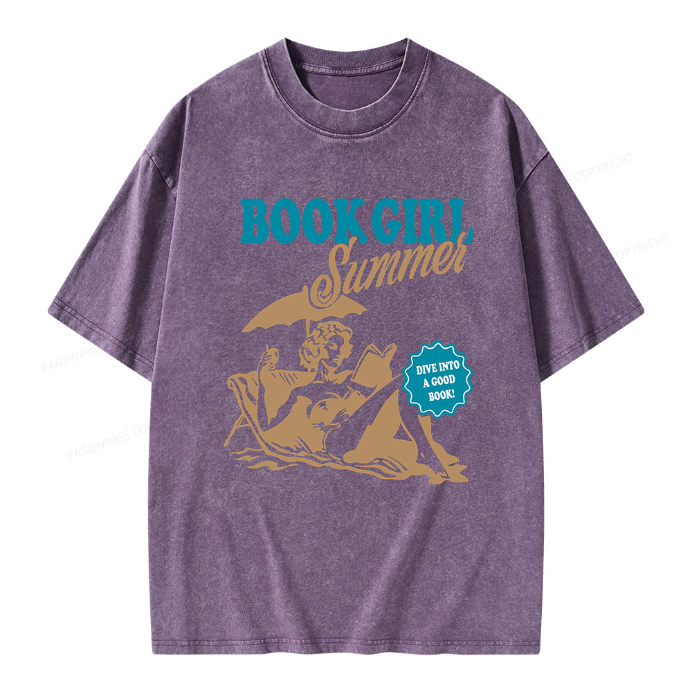 Pagewings Book Girl Summer Unisex Washed T-shirt