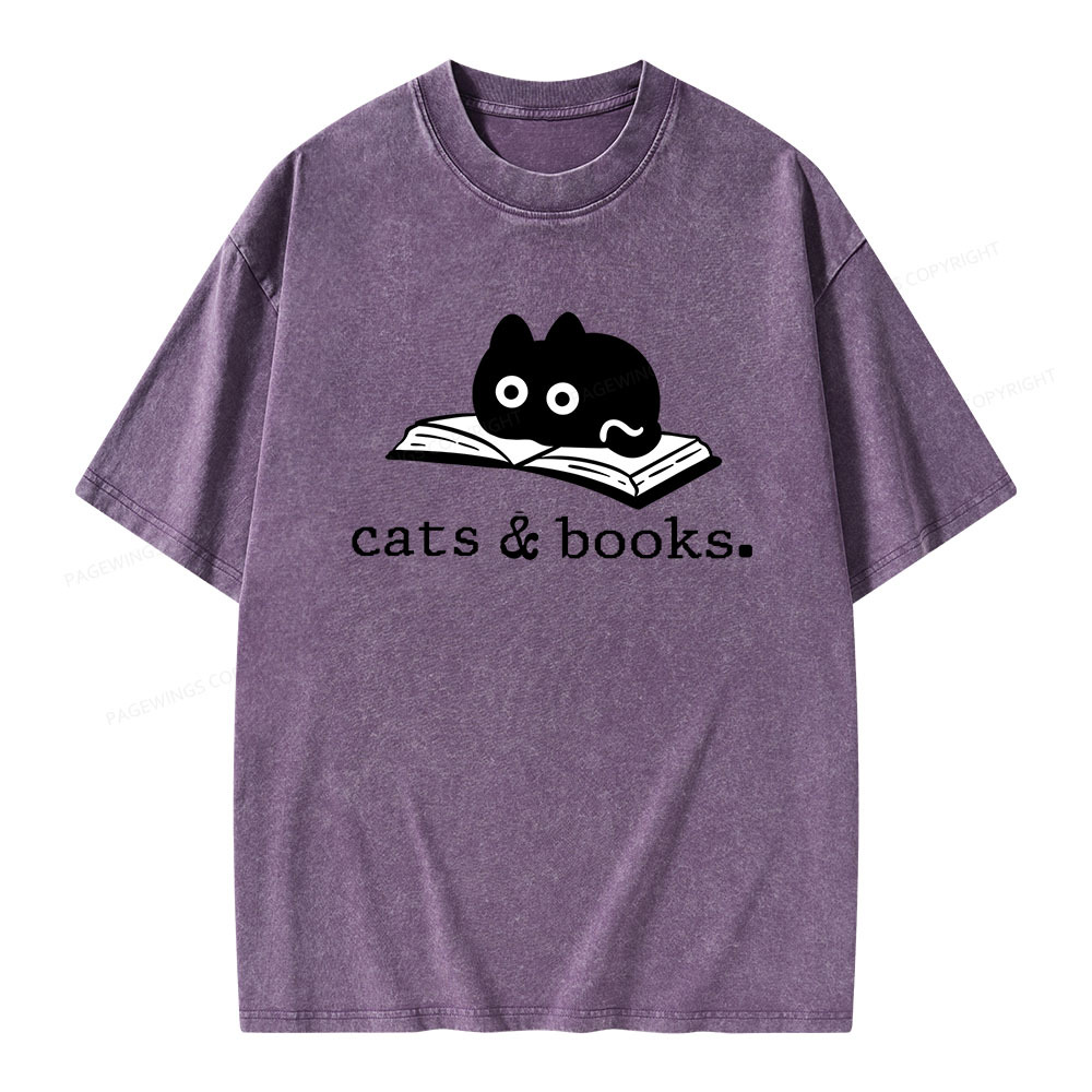 Pagewings Cats and Books Unisex Washed T-shirt