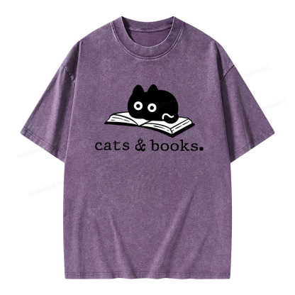 Pagewings Cats and Books Unisex Washed T-shirt