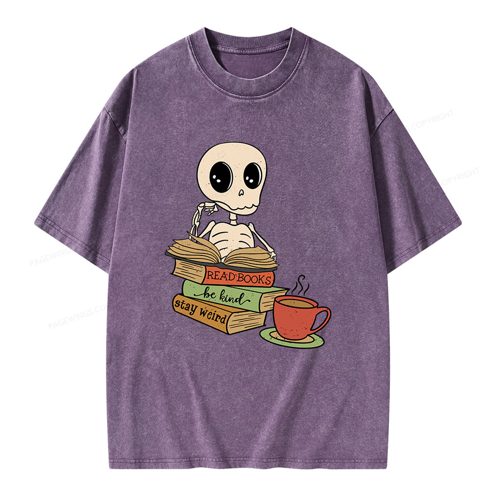 Pagewings Read Books Be Kind Stay Weird Unisex Washed T-shirt