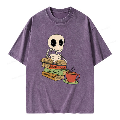 Pagewings Read Books Be Kind Stay Weird Unisex Washed T-shirt
