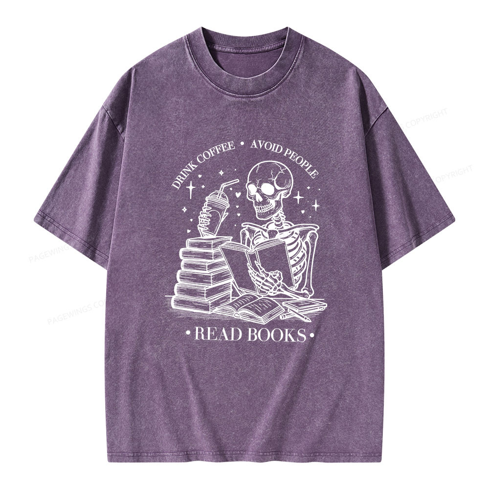 Pagewings Drink Coffee Avoid People Read Books Unisex Washed T-shirt