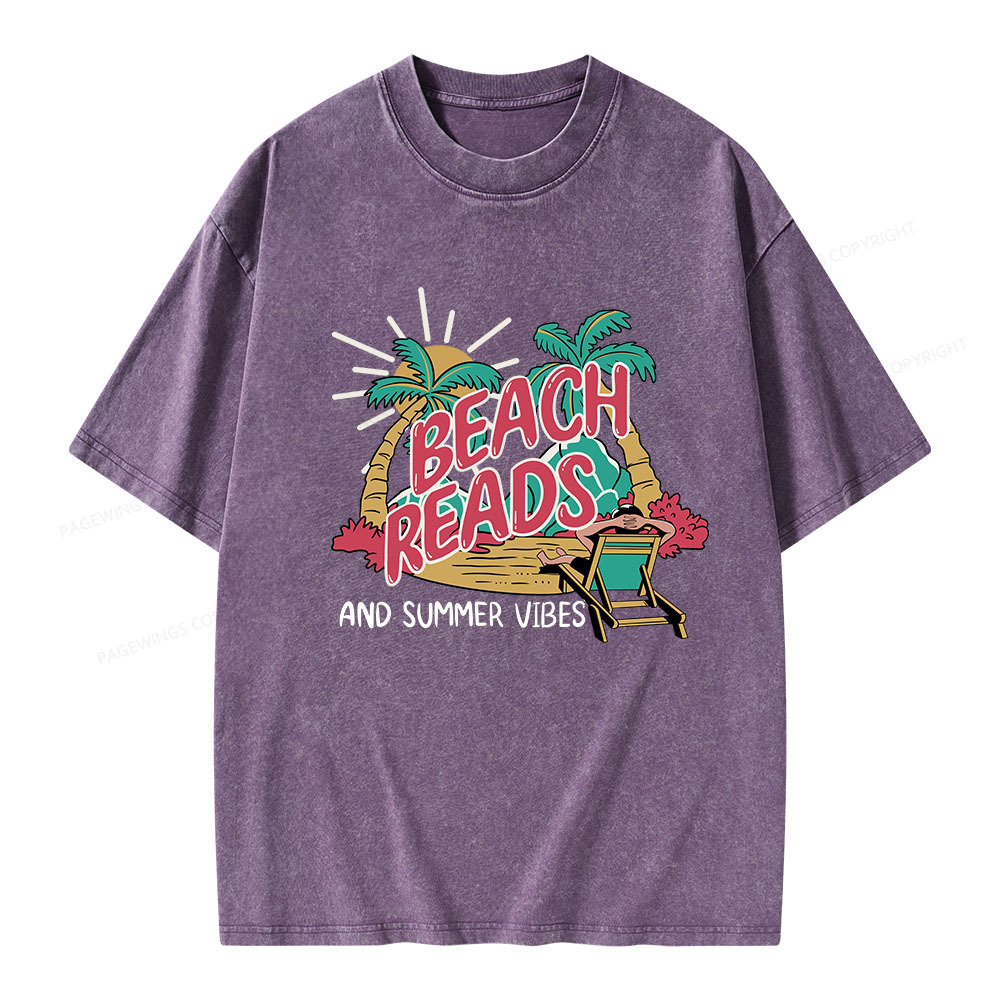 Pagewings Beach Reads And Summer Vibes Unisex Washed T-shirt
