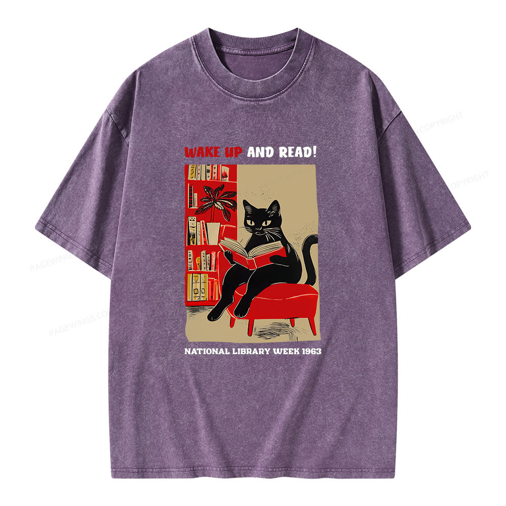 Pagewings Wake Up and Read Unisex Washed T-shirt