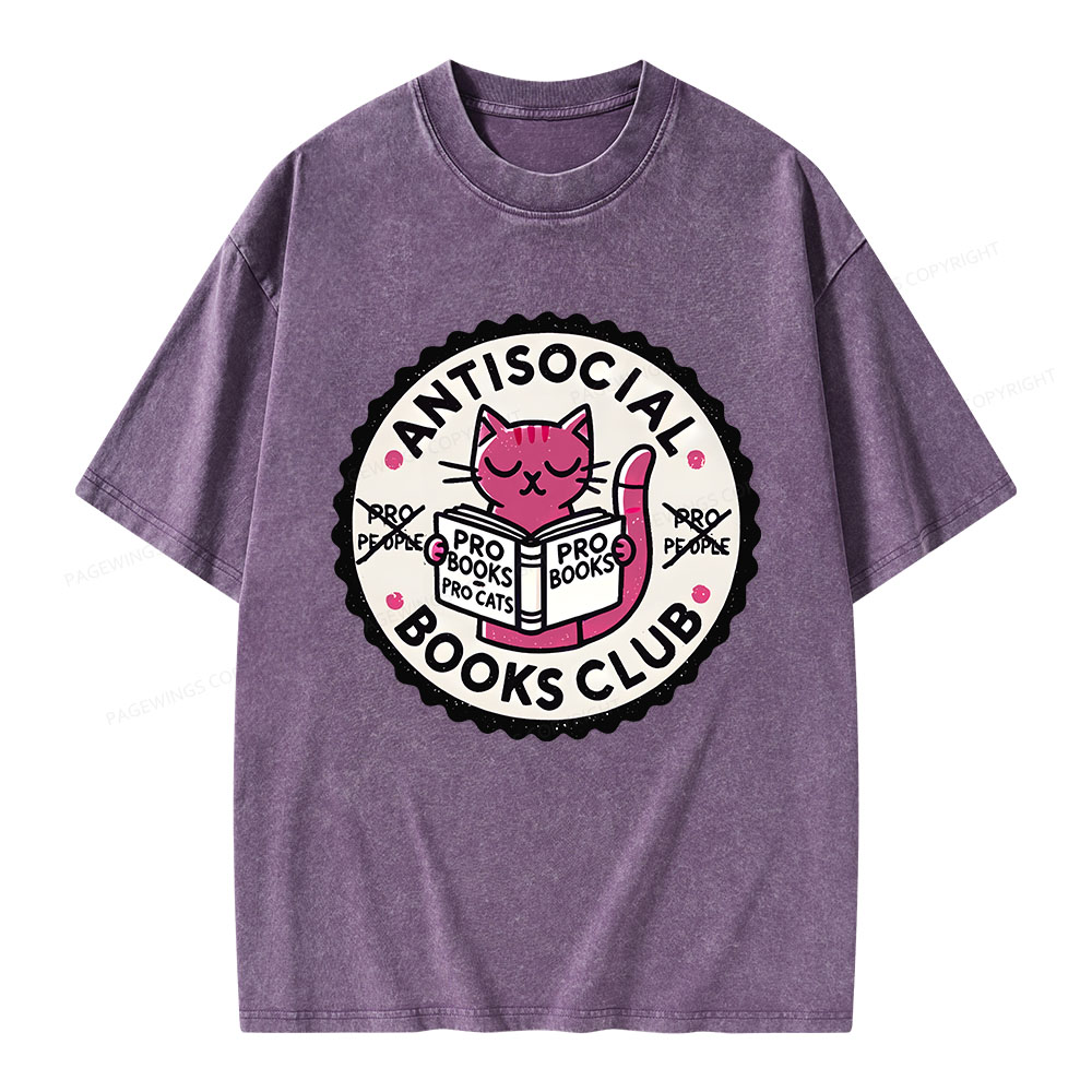 Pagewings Antisocial Books Club Unisex Washed T-shirt