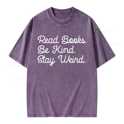 Pagewings Read Books Be Kind Stay Weird Unisex Washed T-shirt