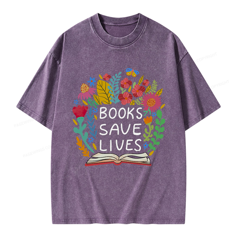 Pagewings Books Save Lives Unisex Washed T-shirt