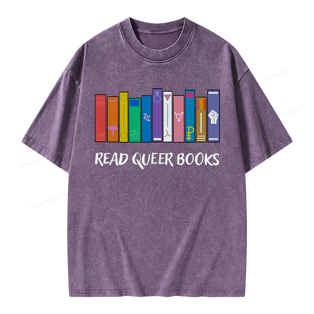Pagewings Read Queer Books Unisex Washed T-shirt