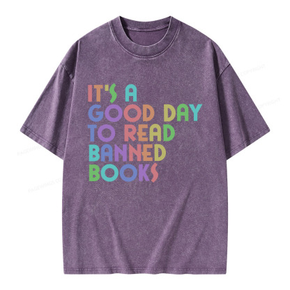 Pagewings It's A Good Day To Read Banned Books Unisex Washed T-shirt