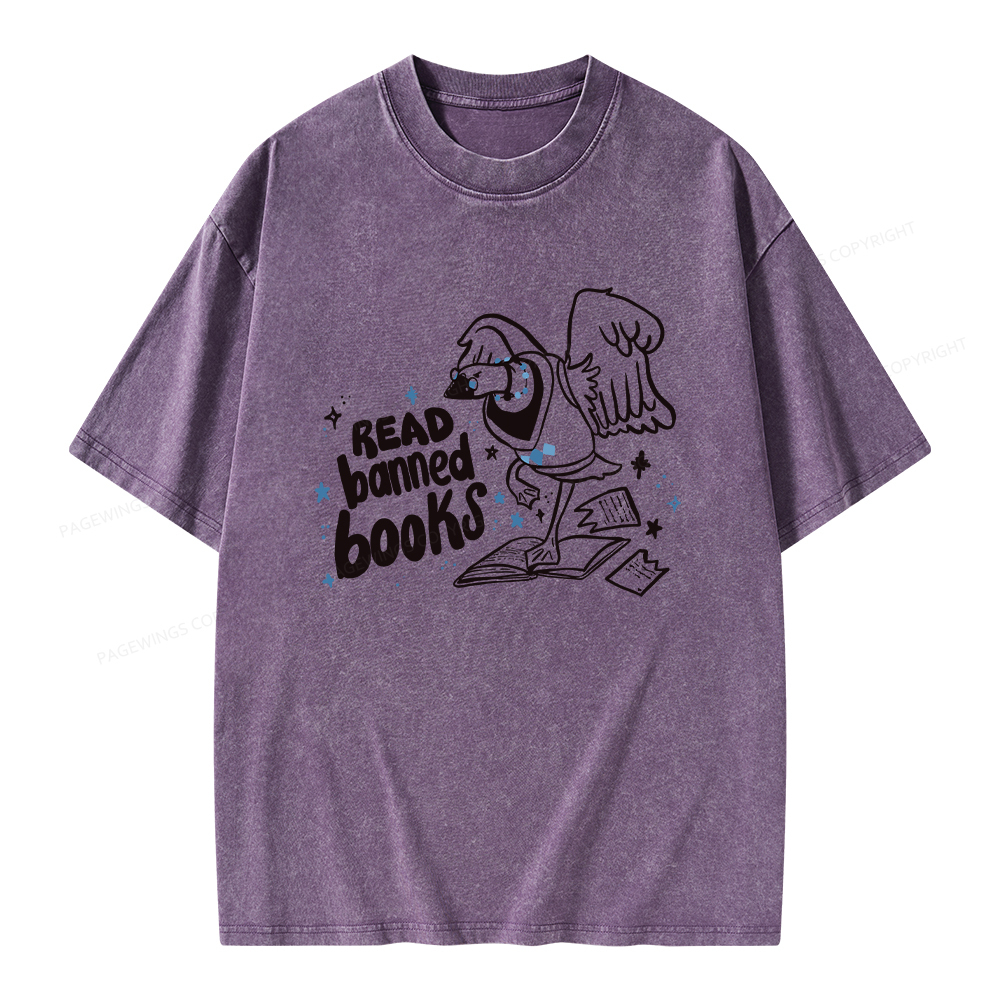 Pagewings Read Banned Book | Punk Goose T-Shirt Unisex Washed T-shirt