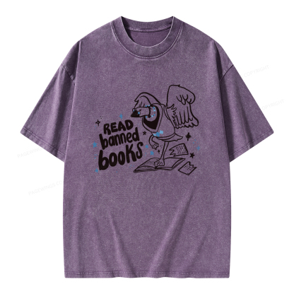Pagewings Read Banned Book | Punk Goose T-Shirt Unisex Washed T-shirt