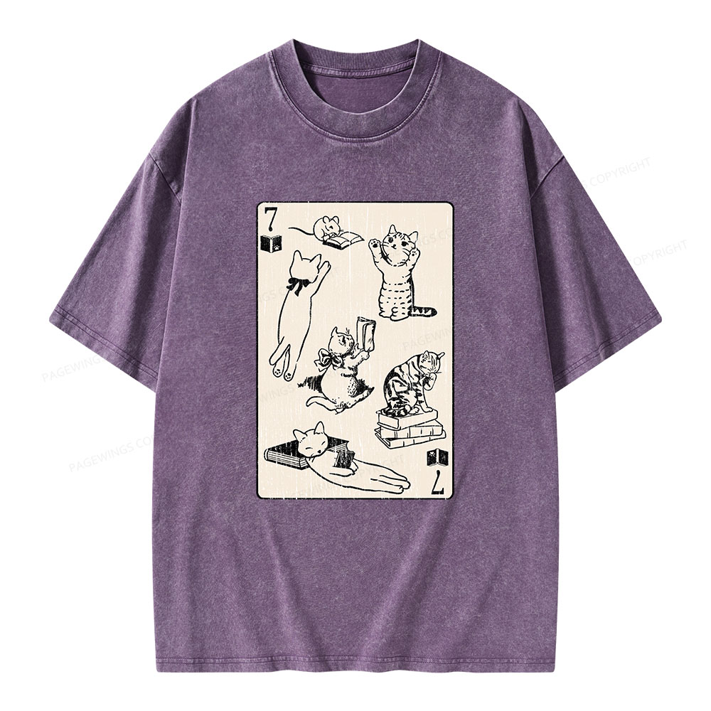 Pagewings Cats And Mouse Live In Peace With Books Unisex Washed T-shirt