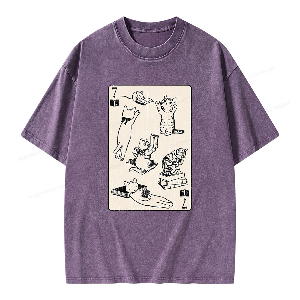Pagewings Cats And Mouse Live In Peace With Books Unisex Washed T-shirt