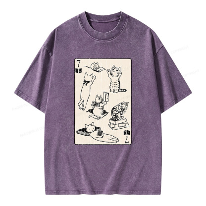 Pagewings Cats And Mouse Live In Peace With Books Unisex Washed T-shirt