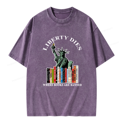 Pagewings Liberty Dies Where Books Are Banned T-Shirt Unisex Washed T-shirt