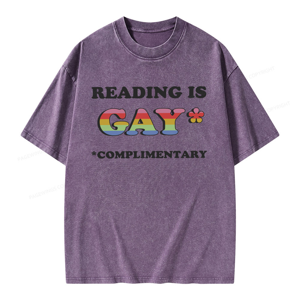 Pagewings Reading Is Gay Complimentary Unisex Washed T-shirt