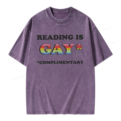Pagewings Reading Is Gay Complimentary Unisex Washed T-shirt